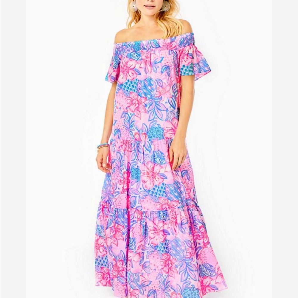 Lilly Pulitzer Pink and Blue Floral Maxi Dress